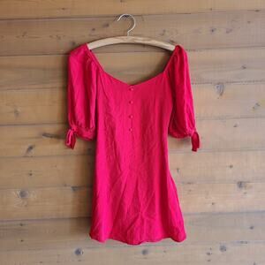 Forever21 Faux Button Front Tie Sleeve Smock Back Fit Flare Mini Dress Small